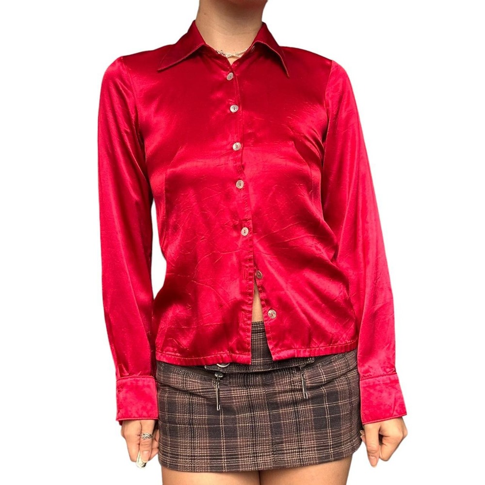 Red Satin 90s blouse